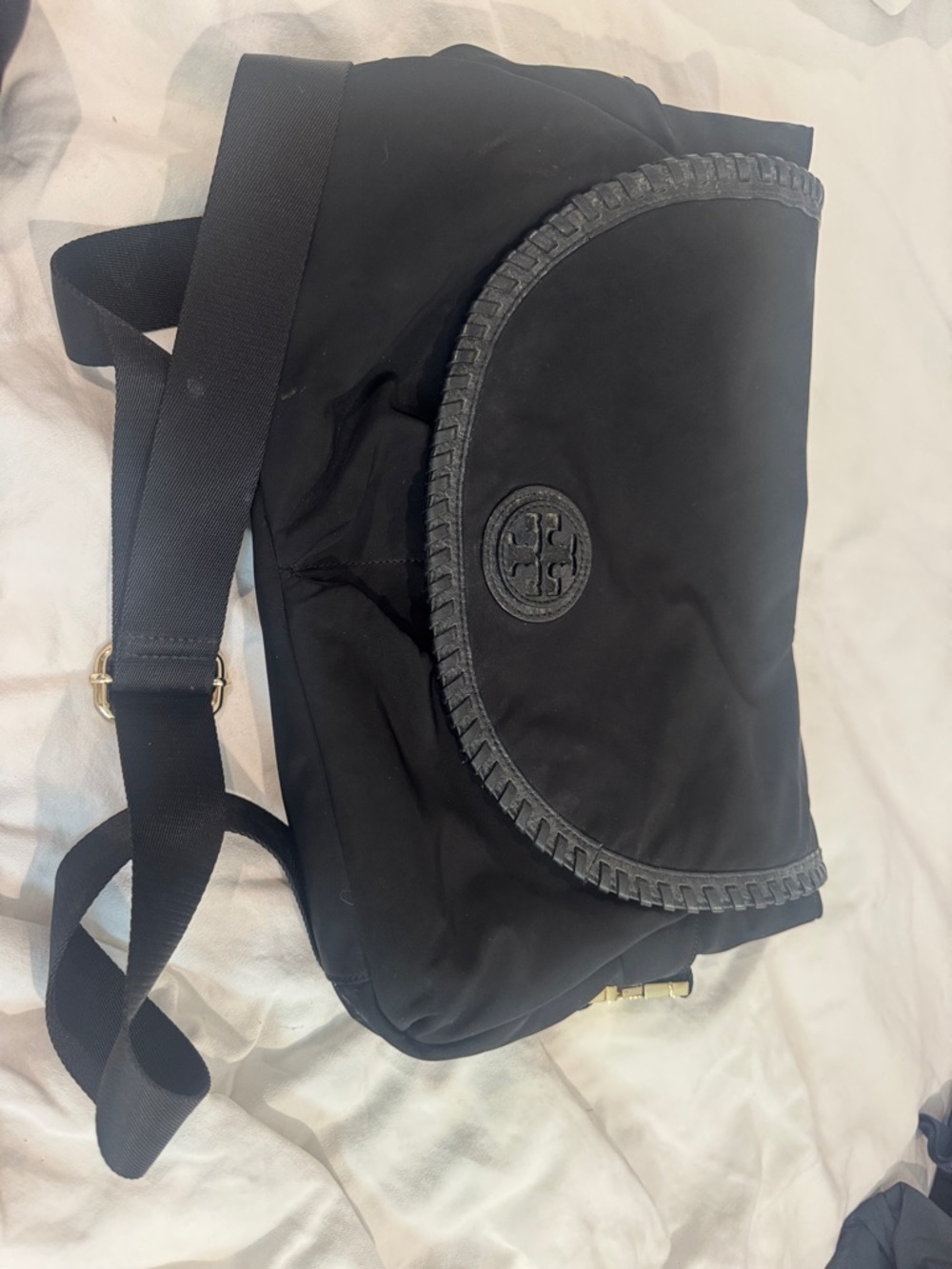 Tory Burch Black Nylon Messenger Crossbody with Braided Trim